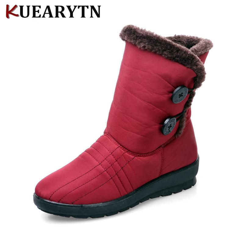 

Snow boots 2020 Winter warm waterproof women boots mother shoes casual cotton winter autumn femal plus size 35-42, Red