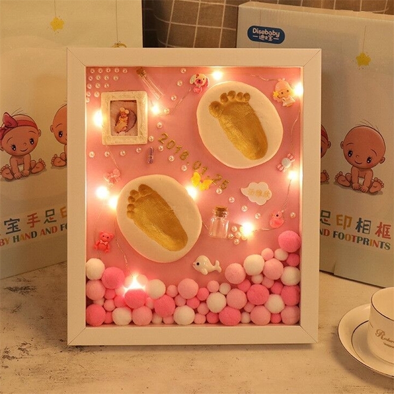 

3D DIY Baby Hand Print and Footprint Soft Clay Photo Frame For Newborn Milestone Cards Infant Hand Casting Kit Baby Souvenir Set LJ201215