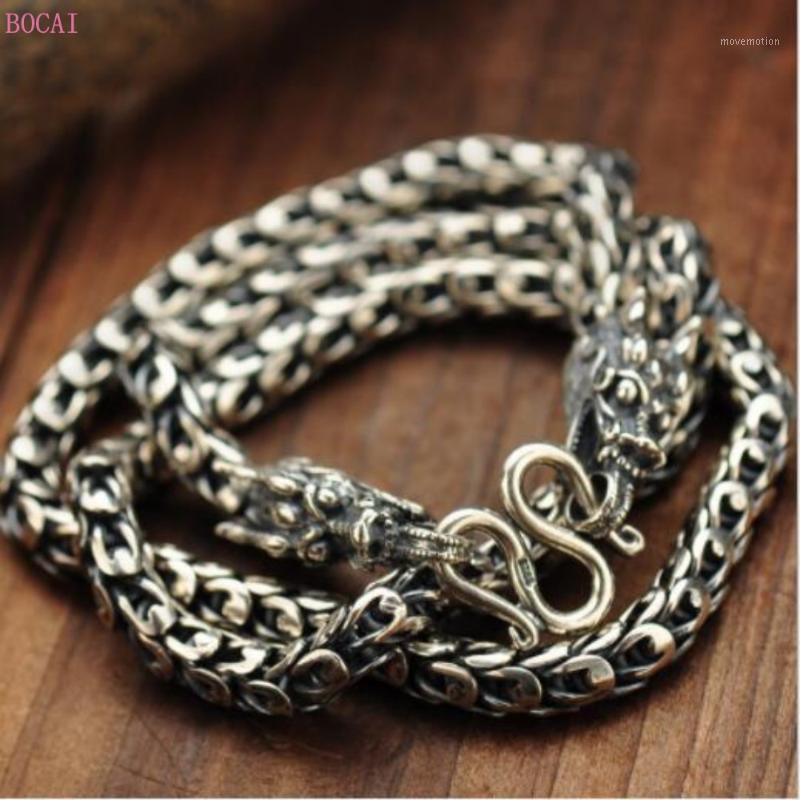 

925 pure silver necklace double dragon heads Thai silver Vintage rough dragon scale chain men's Necklace for men and women1