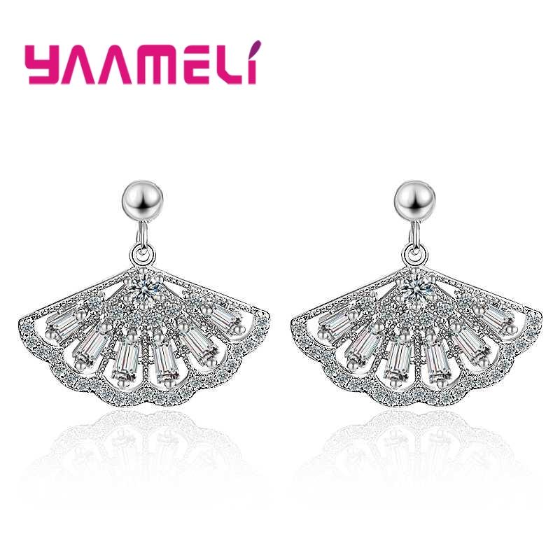 

New Attractive Shell Pendant Women Crystal Wedding Earrings 925 Sterling Silver Clear CZ Conch Earrings For Sale