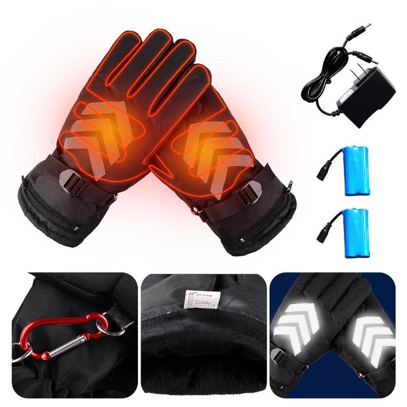 

2020 Rechargeable Heated Gloves Waterproof Touch Screen Motorcycle Electrocar Heating Gloves Winter Warmer For Men Women US Plug, Black