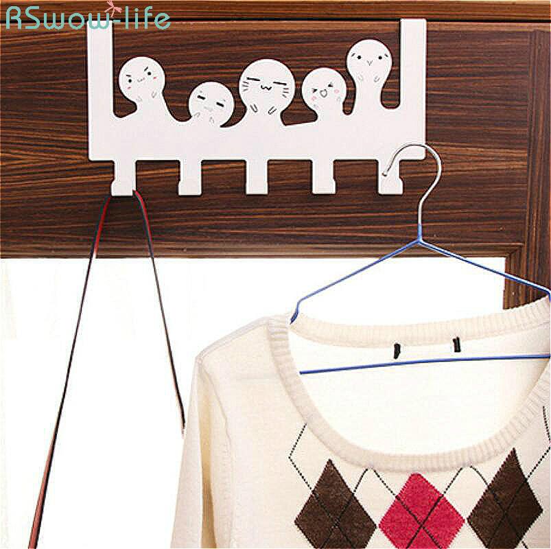 

5-Hook Cartoon Door Back Hanging Nail-Free Trackless Hook Clothes And Hats Hanging Towel Hanger Hat Organizer Stainless Steel