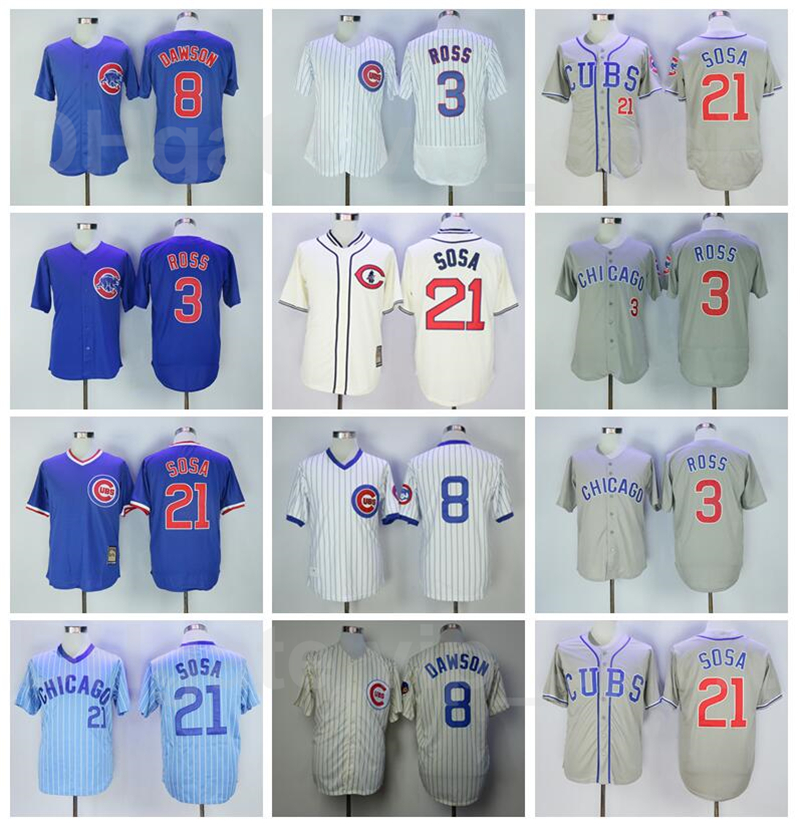 

Vintage 1929 1969 Retror Baseball 3 David Ross Jersey 8 Andre Dawson 21 Sammy Sosa All Stitched Blue White Grey Pullover Pinstripe High, Blue;black