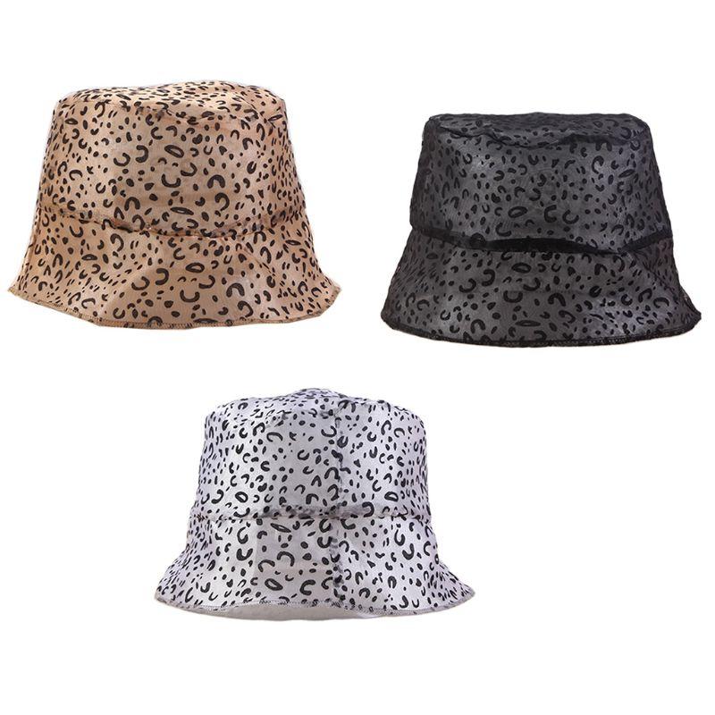

Japanese Style Women Summer Mesh Bucket Hat Vintage Leopard Printed Bell-Shaped Short Brim Sunscreen Packable Fisherman Cap, Camel