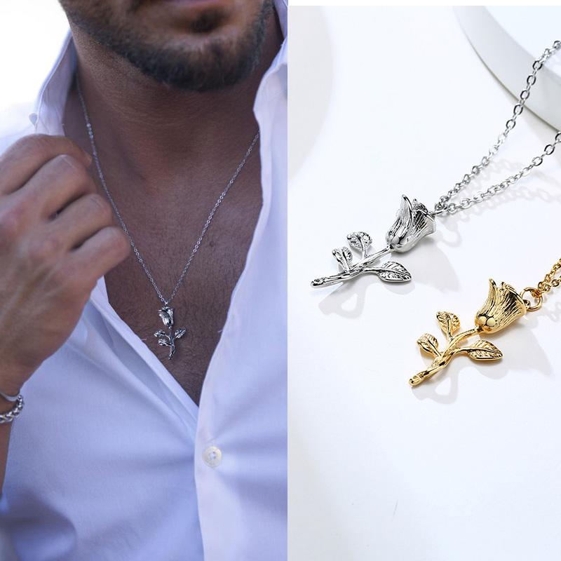 

Pendant Necklaces CLASSIC SINGLE ROSE NECKLACE FOR MENS WOMEN STACKABLE OR TO WEAR SOLO AND LAYERED JEWELRY, Silver