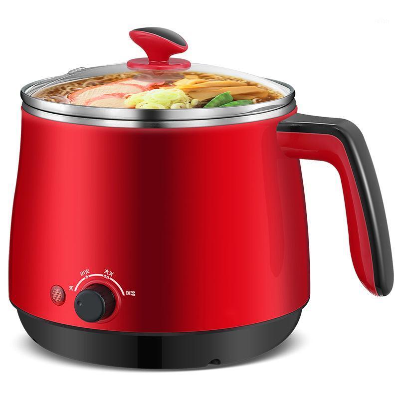 

Household Dorm room Electric Skillet Stainless Steel Red Mini Electric Cooking Pot 1.5L Can be insulated Caldron1