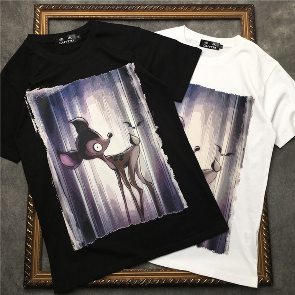 

Short Sleeve T-shirt Male New Round Neck Cotton Print Tshirt Loose Men Summer Trend Clothing 26o9, White