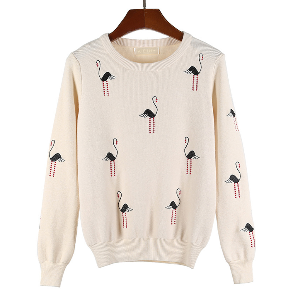

2021 New Women Knitted Sweater Winter Animal Embroidered Spring and Autumn Long Sleeve Female Pullovers Casual Tops A7f0, White