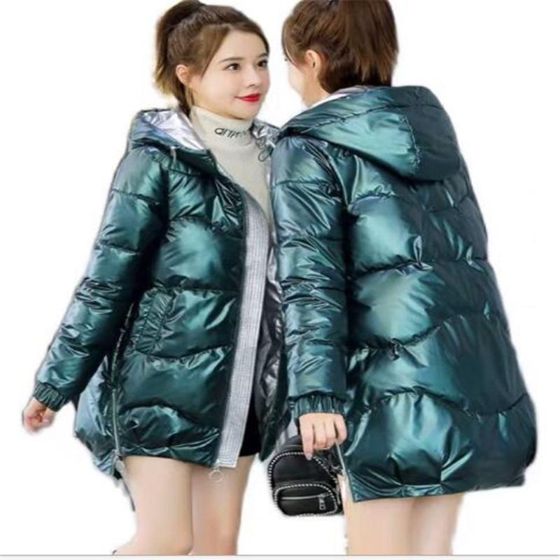 

2020 Winter New Bright Face Free Women Mid-Length Padded Jacket Hooded Coat Parkas, Black