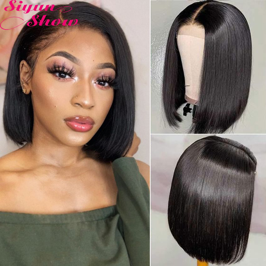 

Siyun Show Short Bob Wigs 4x4 Lace Closure Wig Brazilian Straight Human Hair Wigs For Black Women 150% Perruque Cheveux Humain, As pic