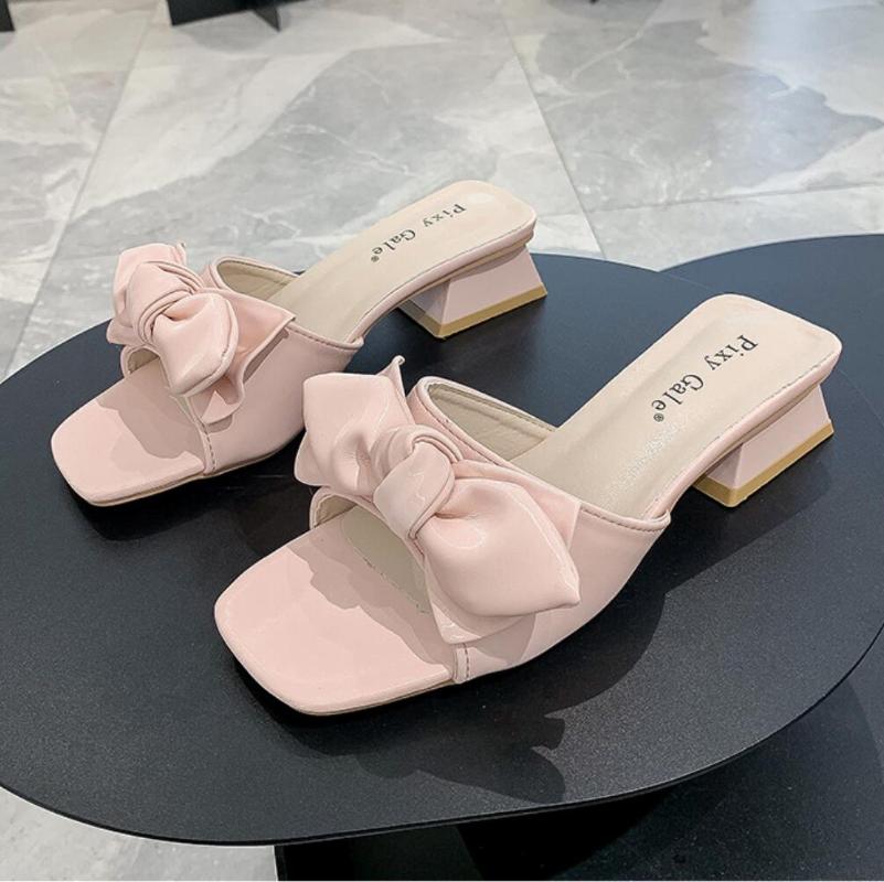 

Women Bowknot With Low Shoes Ladies Slippers Fashion Female Sweet Peep Toe Mules Slippers Elegant dresses Shoes Summer, Green