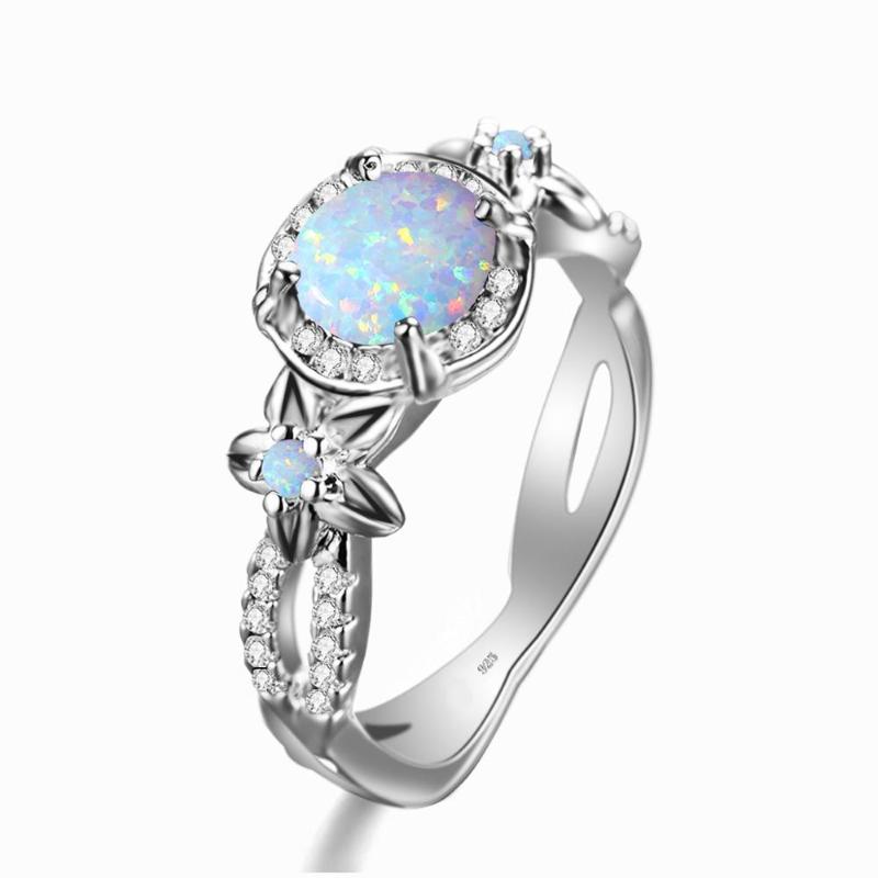 

Szjinao Women 925 Sterling Silver Ring Undefined Gemstones Opal Rings Flower With Cubic Zirconia Cute Elegant Christmas Jewelry