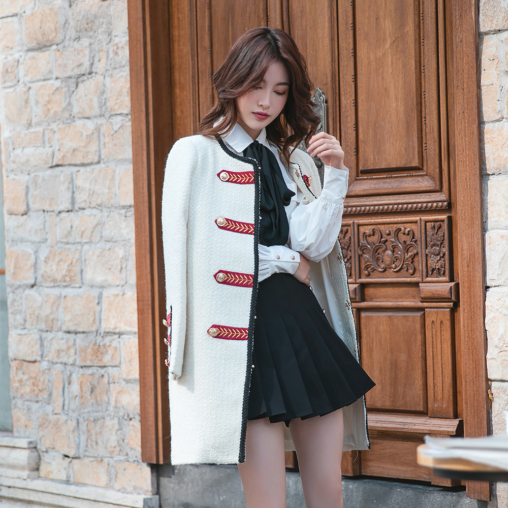 

Women Woolen Jacket Double Breasted Loose Fashion Lady Streetwear Trench Unique Military Poncho Coat Winter Classic, Ivory