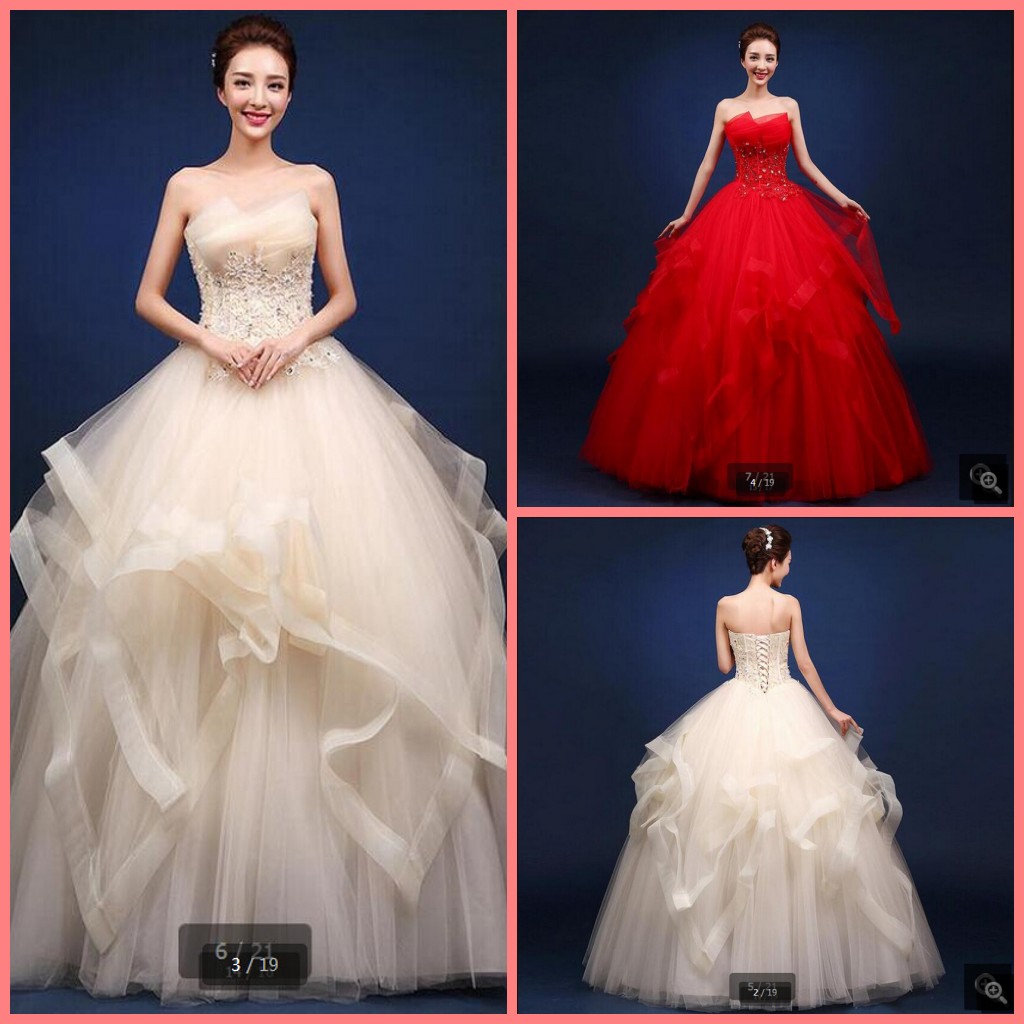 

2021 Free Shipping champagne tulle ball gown wedding dresses appliques beaded ruffled princess puffy wedding gowns hot sale hot sale, Ivory