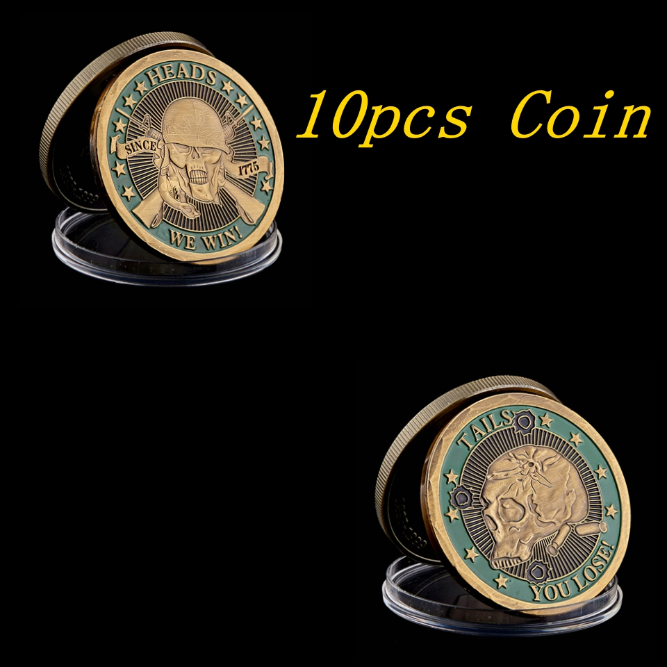 10pcs 1775 Heads We Win Tails You Lose Skull Gold Plated Commemorative Challenge Coin-image-600580031