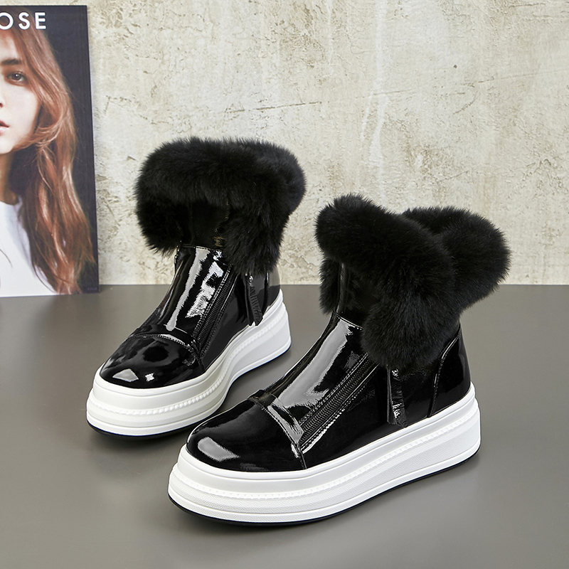 

2020 Ankle Woman Winter Hot Stuffed Leather Snow Platform Indoor Boots Mujer Invierno L1rj, White