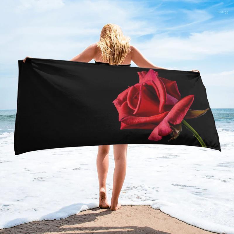 

Rose Flower Black Background Bath Towel Swimming Quick-Dry Bath Towel Bathroom Accessories Microfiber Beach Towels1, As pic