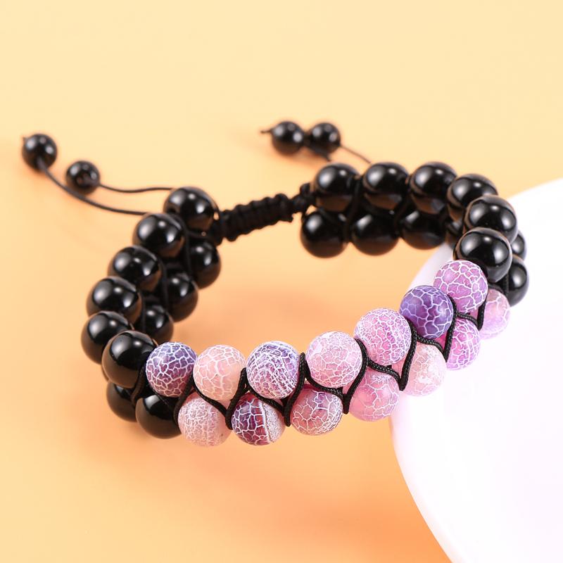 

Rope Wrap Weathering Stone Beaded Bracelet For Men Women New Fashion Natural Gem Stone Colorful Onyx Double Layer Wrap Bracelets