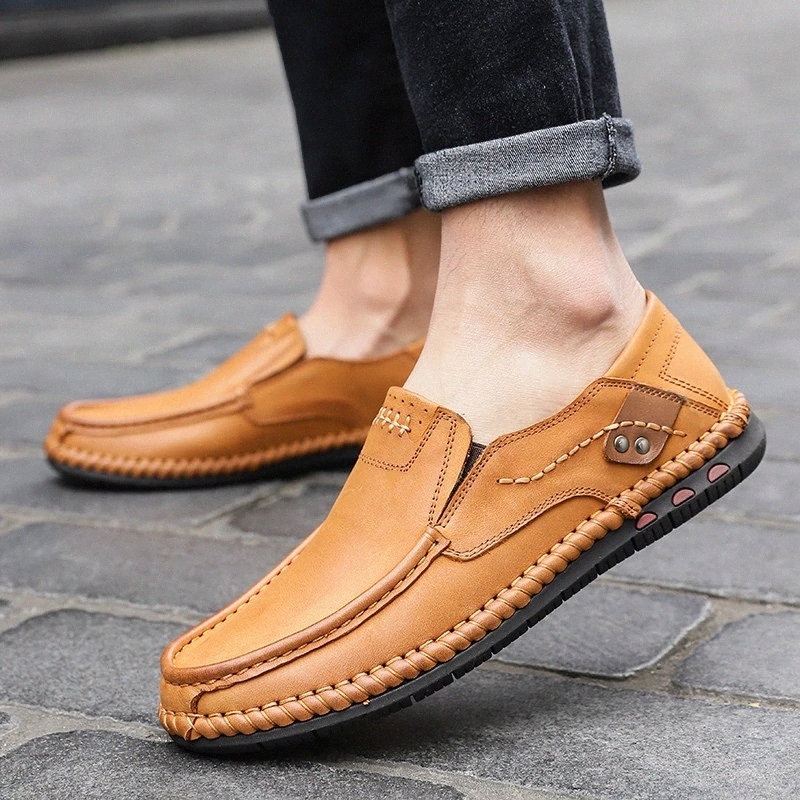 

genuine Leather Men Casual Shoes Breathable Loafers slip on Man cow Leather Moccasins Comfortable Flat Shoes Men Footwear #lV8t