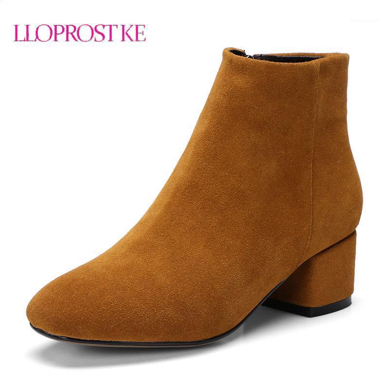 

LLOPROST KE Women Ankle Boots Hot Women Boots Fashion Western Style Zipper Autumn Shoes Thick Heel Black Size 34-43 LYZ0561, Brick red