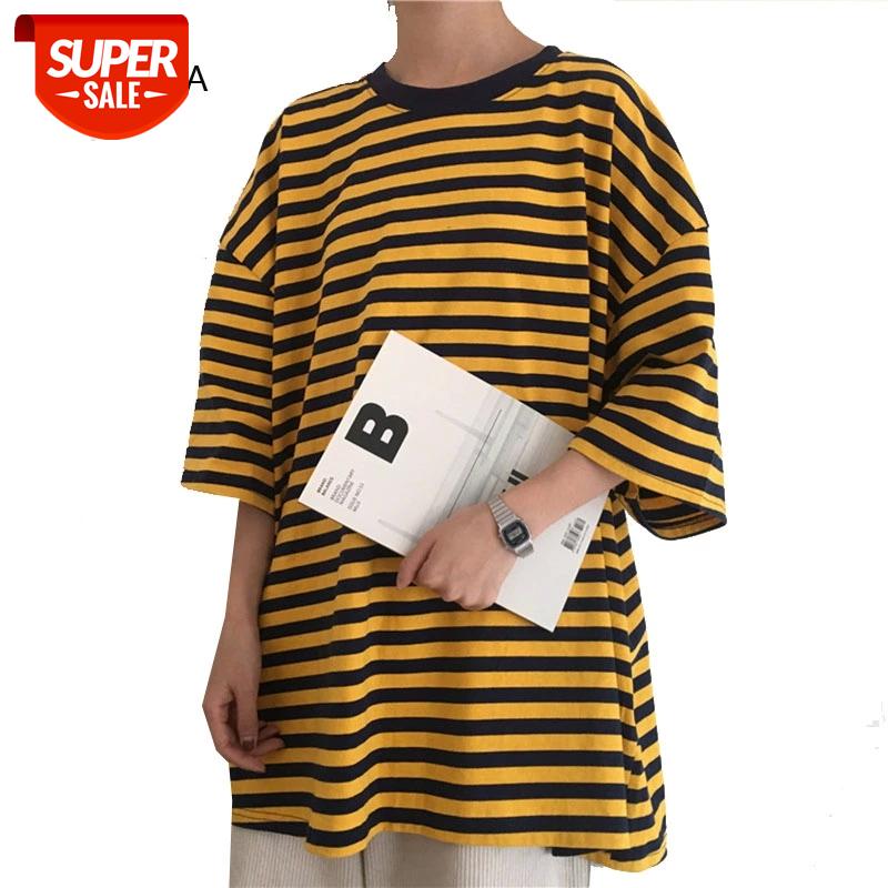 

Vintage Women Stripped T Shirt Summer Short Sleeve Female Tshirt Harajuku Oversized Ladies T-shirt Basic Tops Streetwear Tshirts #aF3G, White