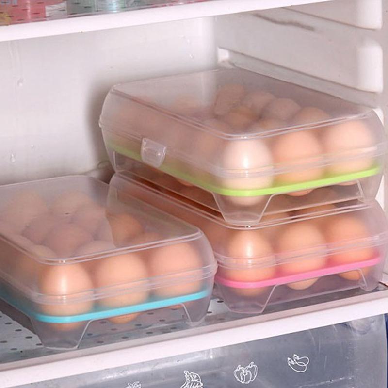 

New Refrigerator Single Layer Container Storage Boxes 15 Eggs Airtight Plastic Storage Box Space Saver Home Organizer