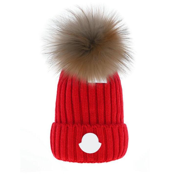 

Wholesale France beanie New Winter knitted caps Hats Women bonnet Thicken Beanies with Real Raccoon Fur Pompoms Warm Girl Caps pompon beanie, Style 24