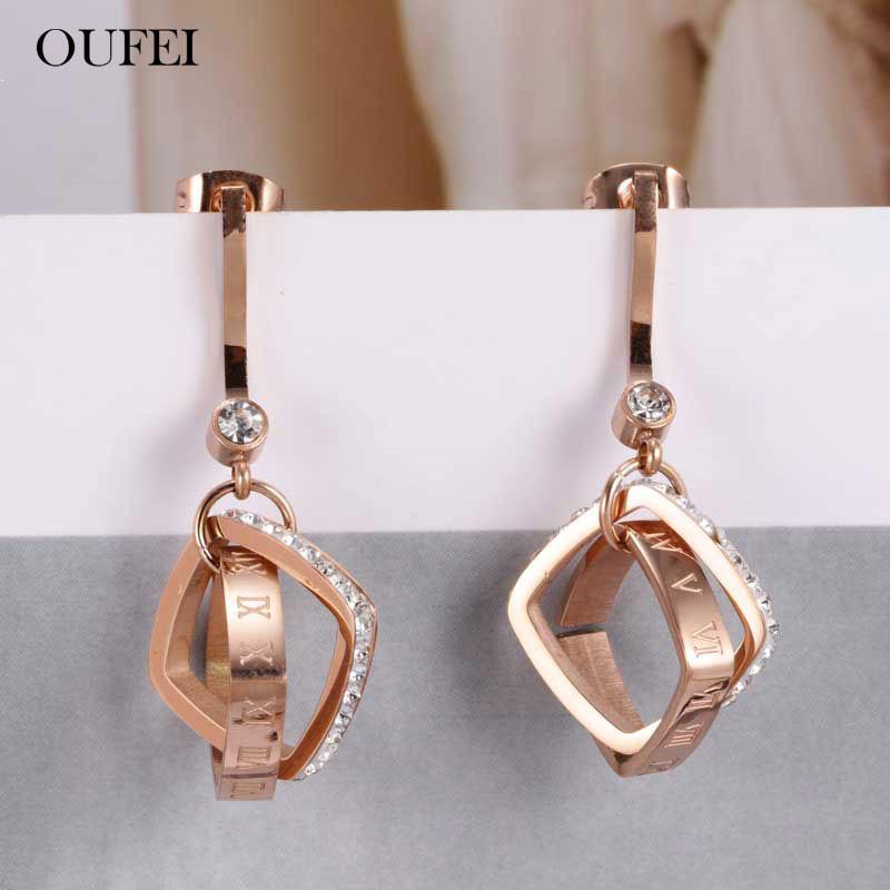 

OUFEI Rose Gold Dangling Earrings Set Stainless Steel Drop Earrings For Women Fashion Jewelry Accessories Free Shipping
