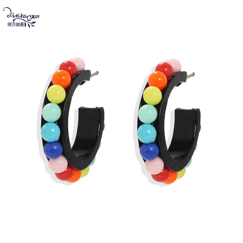 

Hoop & Huggie Dvacaman Fashion Rainbow Beads Earrings For Women 2021 Summer Boho Holiday Jewelry Wholesale Accessories