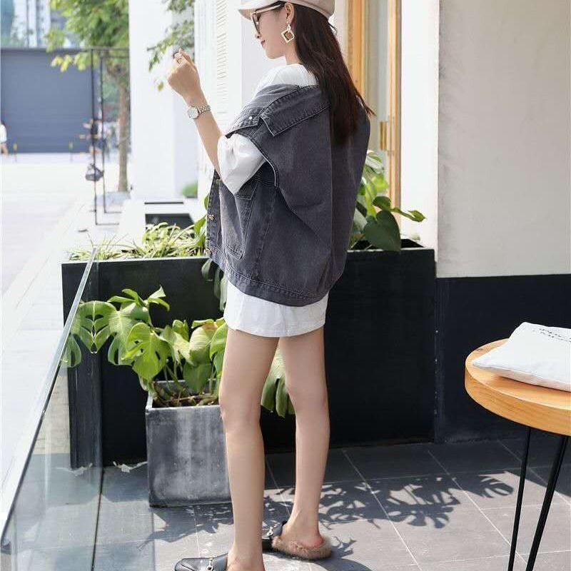 

New spring 2021 trend denim female vest vintage cardigan jacket sleeveless collar women's clothes y163 WYPR, Unkshenhuiseunk