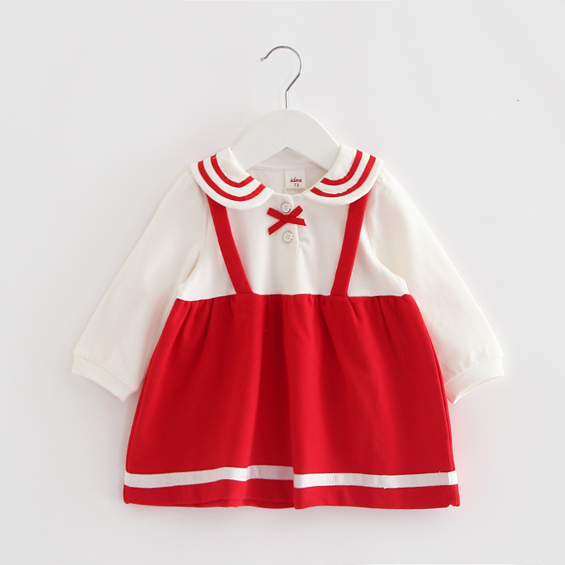 

2021 New Autumn Es Peter Pan Collar Preppy Style Newborn Baby Princess Party Girls Toddler Birthdays Clothes 0-3y Vov5, Red