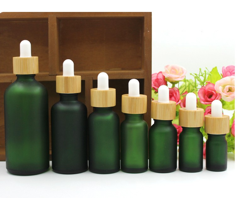

Frost Glass Dropper Bottle 10ml 15ml 20ml 30ml 50ml with Bamboo Lid Cap Essential Oil Bottles Frosted Green