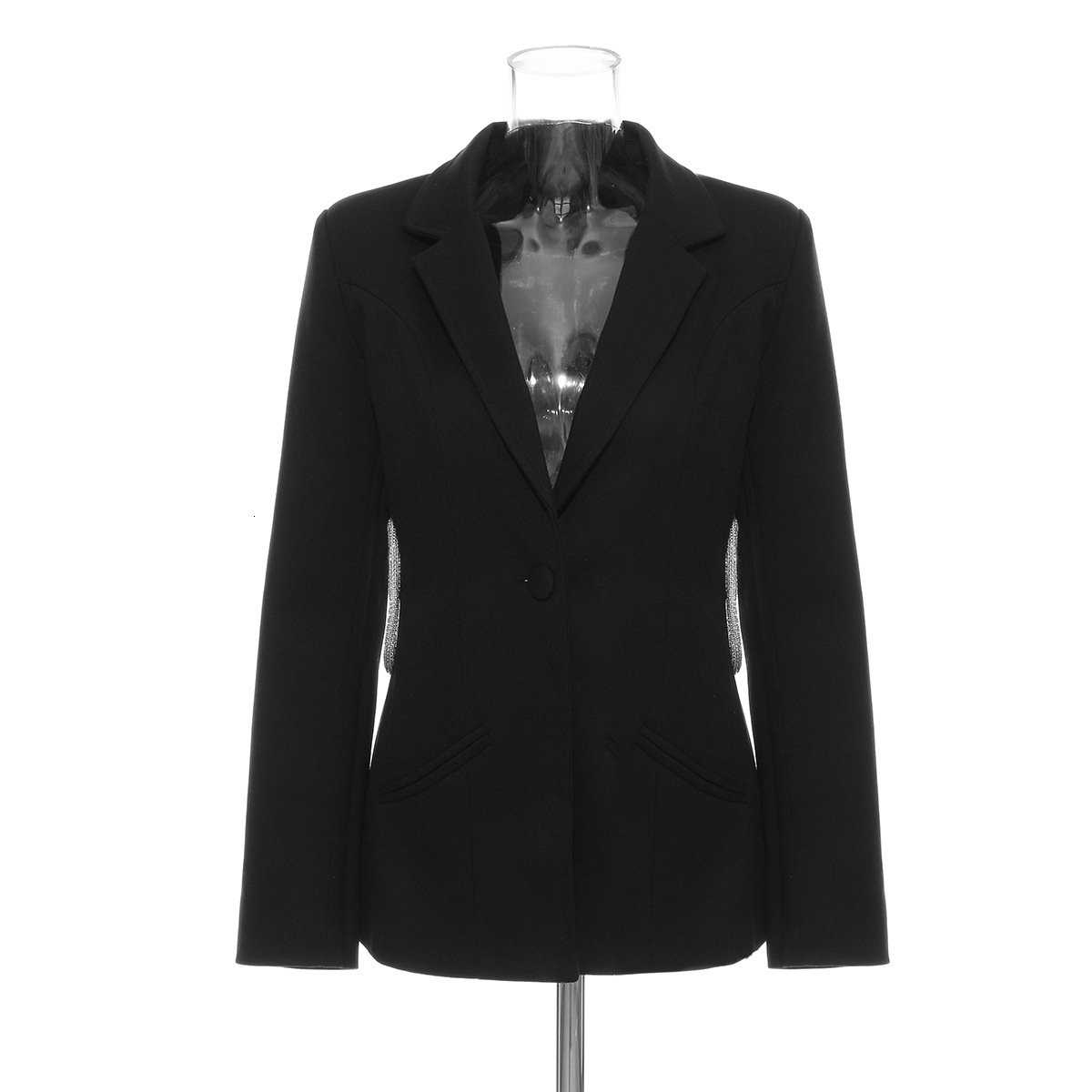 

New Personality of High Quality Blazer for Hollow Women Off the Waist Luxury Crystal Lines Fancy Dress Party Decoration Lady Coats Hp8e, Black