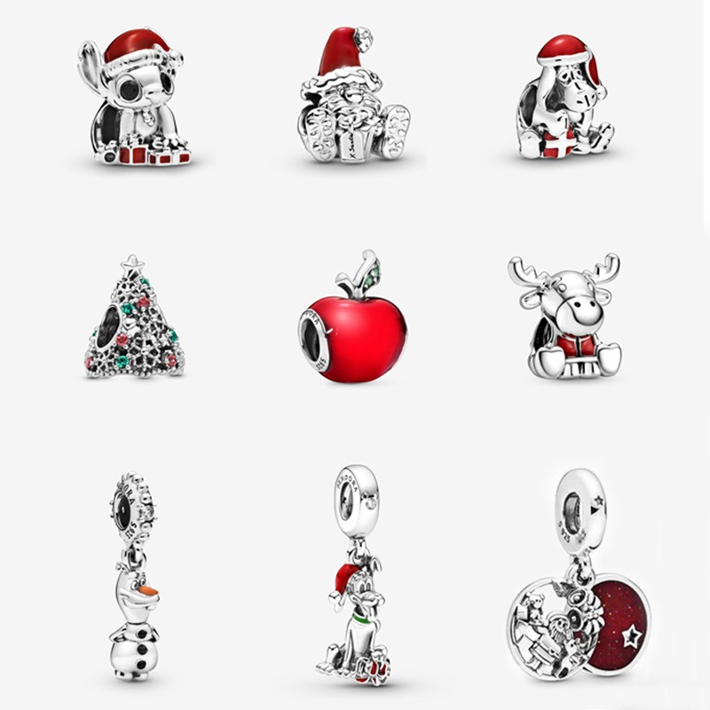 

Fits Pandora Bracelets 20pcs Santa Claus Christmas Trees Elk Apple Silver Charms Fits pandora Charms Bracelet Beads For Jewelry Making 925 Sterling Silver Charms