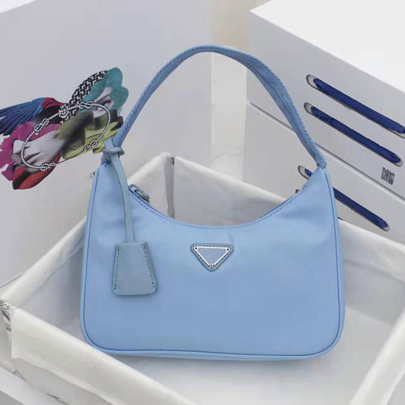 

7A top quality 2005 Luxurys Designers Nylon Bags designer handbags Shoulder Bag Pink Green Light Yellow Sky BlueRe-Edition 2005 2000 woman Crossbody Saddle Bags, Sky blue