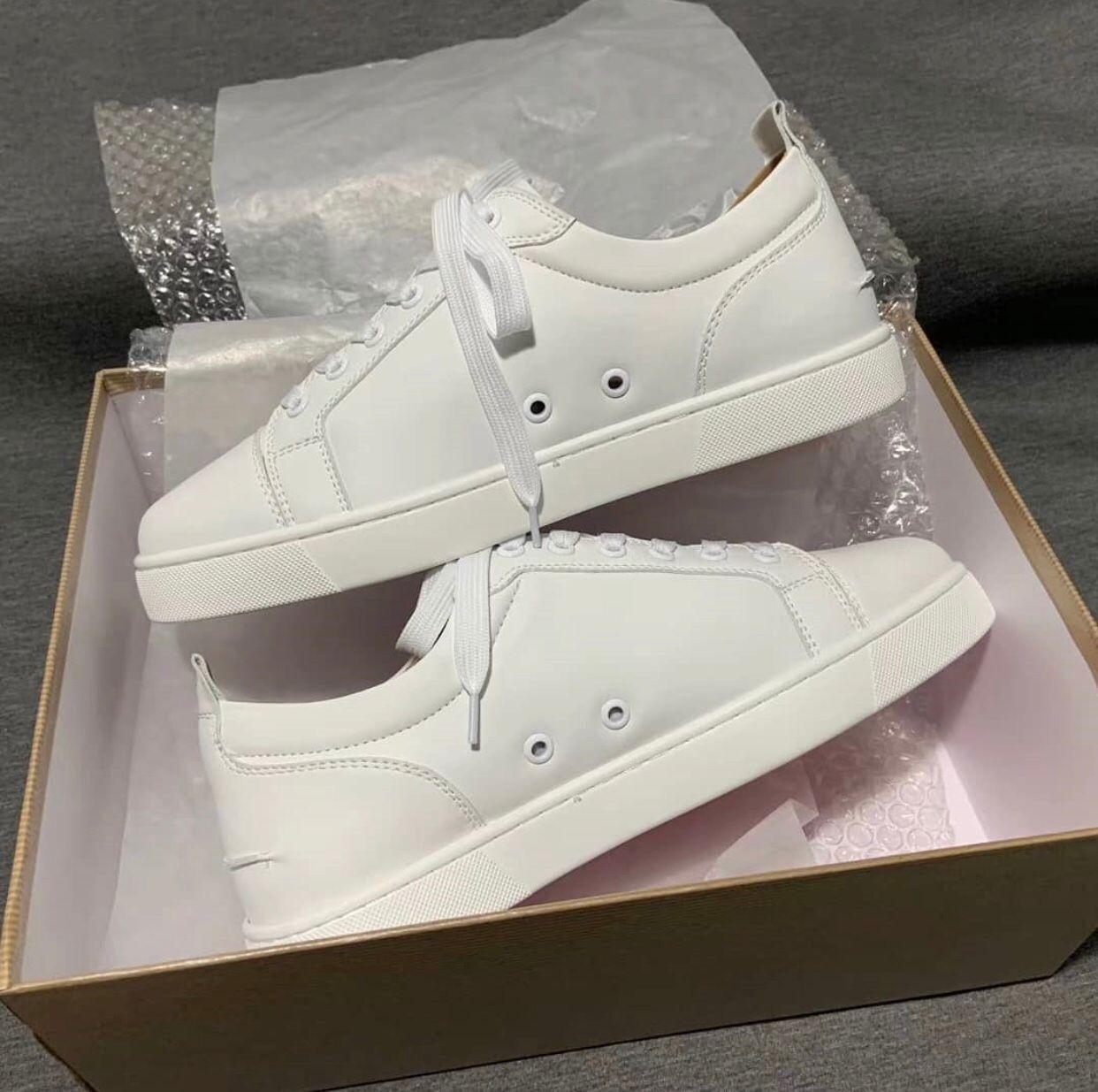

Fashion Men Women Red Bottom Shoes Studded Spikes Flat Sneakers Glitter Party Wedding Shoes Black White Leather Trainers Men's Shoes Sneaker, Colour6