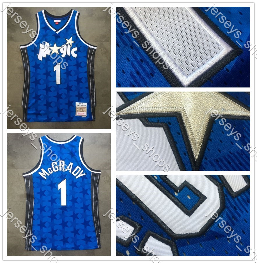 

Mens Retro Orlando Magic Jerseys Dark Blue Star Tracy McGrady Mitchell&Ness 2000/01 Stitched Hardwoods Classics Swingman Shirts, Black;red