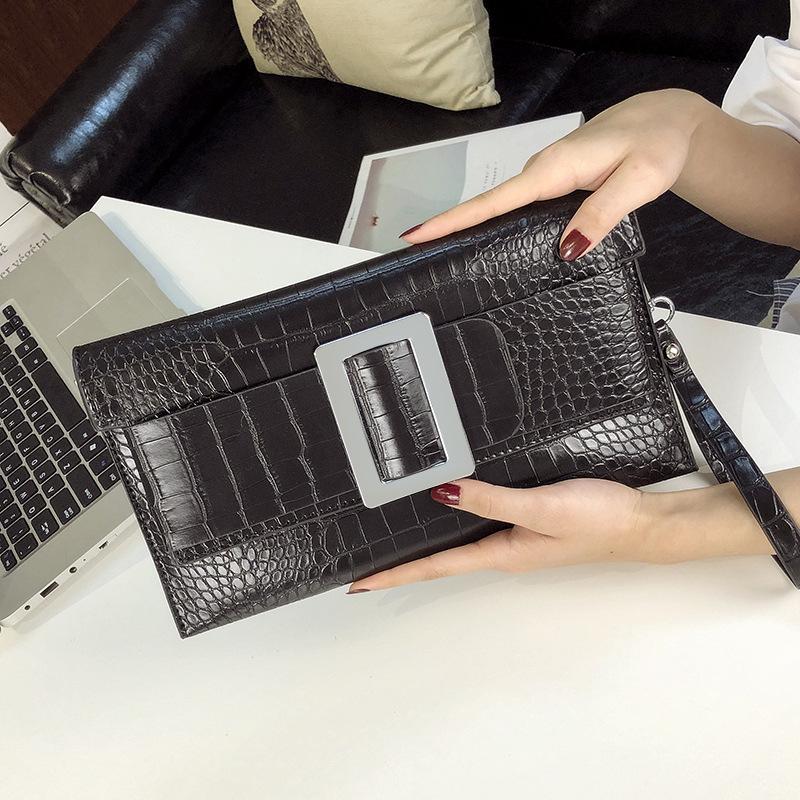 

Women's handbag simple banquet bag alligator shoulder bag, Black