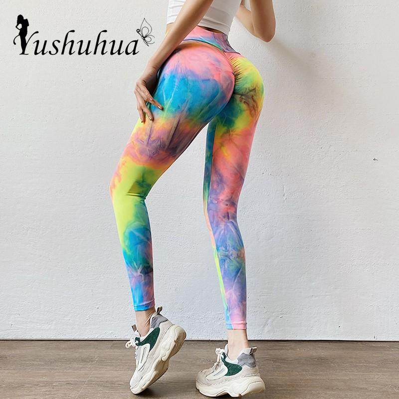 

Yoga Pants for women Tie-dye high waist Sports Pants Sexy Gym colorful leggings elastic New Lift Hip Finesse Running Tights, Red yellow purple