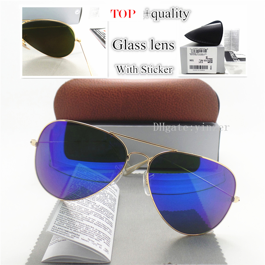

Sticker High Quality Glass Lens Pilot Vintage Sunglasses Men Women Brand Designer UV400 Mirror 58MM 62MM Brown Case storage Box fitting
