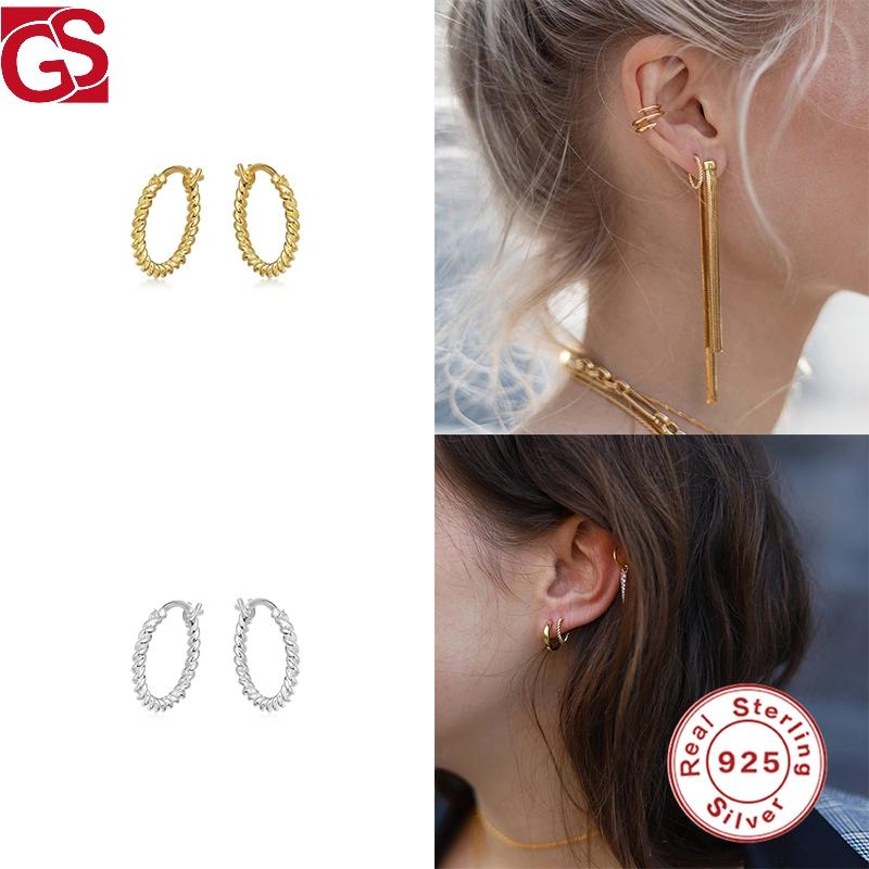 

GS 925 Sterling Silver Brincos Twist Hoop Earring For Women Girls Round Versatile Earrings Fine Jewelry Accessories For Party