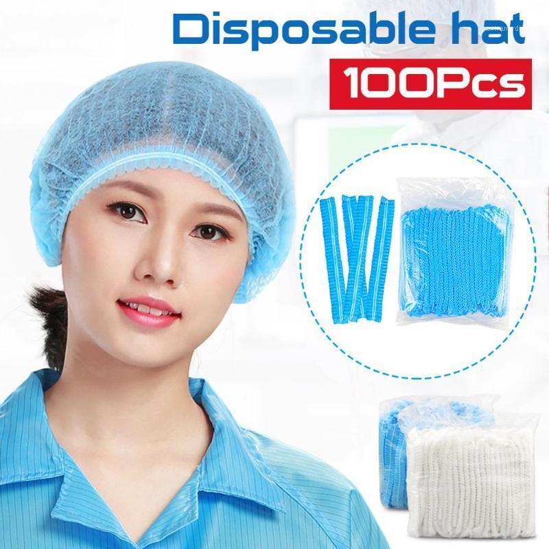 

100pcs Disposable Bouffant Caps Non-Woven Hair Spun Bounded Hair Head Cover Blue white for bathroom kitchen hospitals1