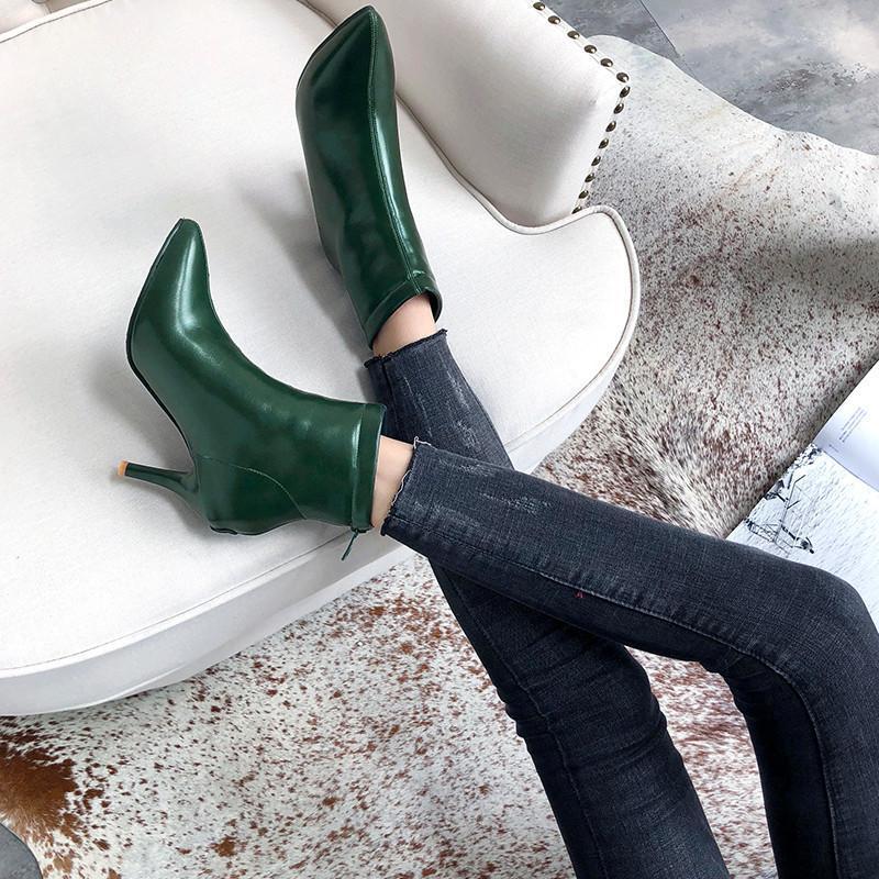 

YMECHIC Fashion Concise Design Pointed Toe Green Black Sexy High Heel Ankle Boots for Women Autumn Winter Shoes Large Size Pumps1, Beige