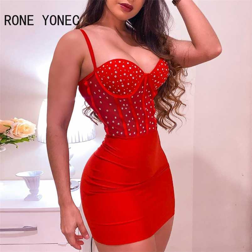 

Women Solid Cami Studded Spaghetti Strap Mini Bodycon Sexy Party Red Dress 220124