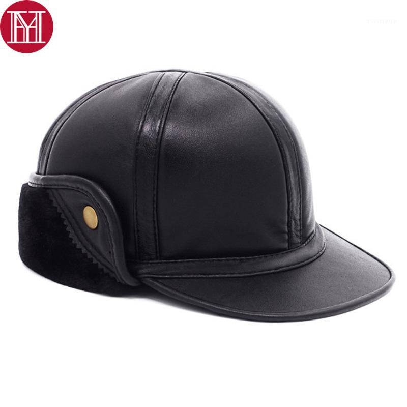 

New Winter Men 100% Natural Real Sheepskin Leather Caps Male Warm Real Sheepskin Leather Baseball Hats Ears Protection Dome Caps1, Black