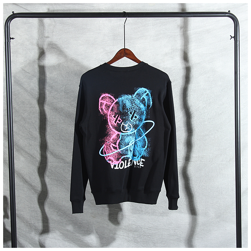 

2021 New Autumn American Fashion Brand Men' and Women' Colorful Bear Letter Printed Casual Pullover Hoodie Fety, Black
