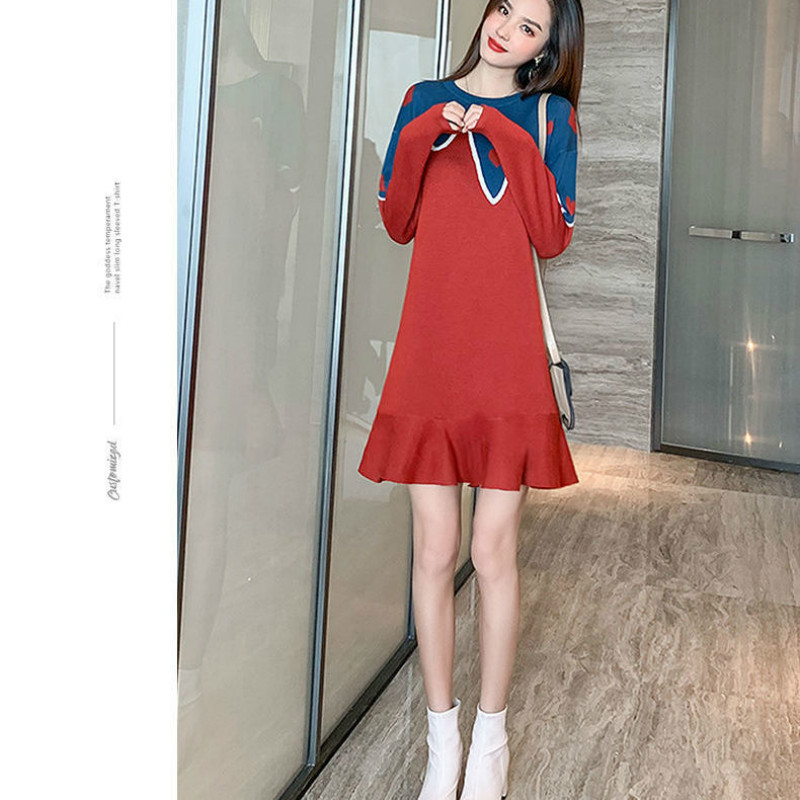 

New winter 2021 sweet fashion around the female neck elegant long sleeve knitted in love y282 7N9B, Hongse aixinchilun