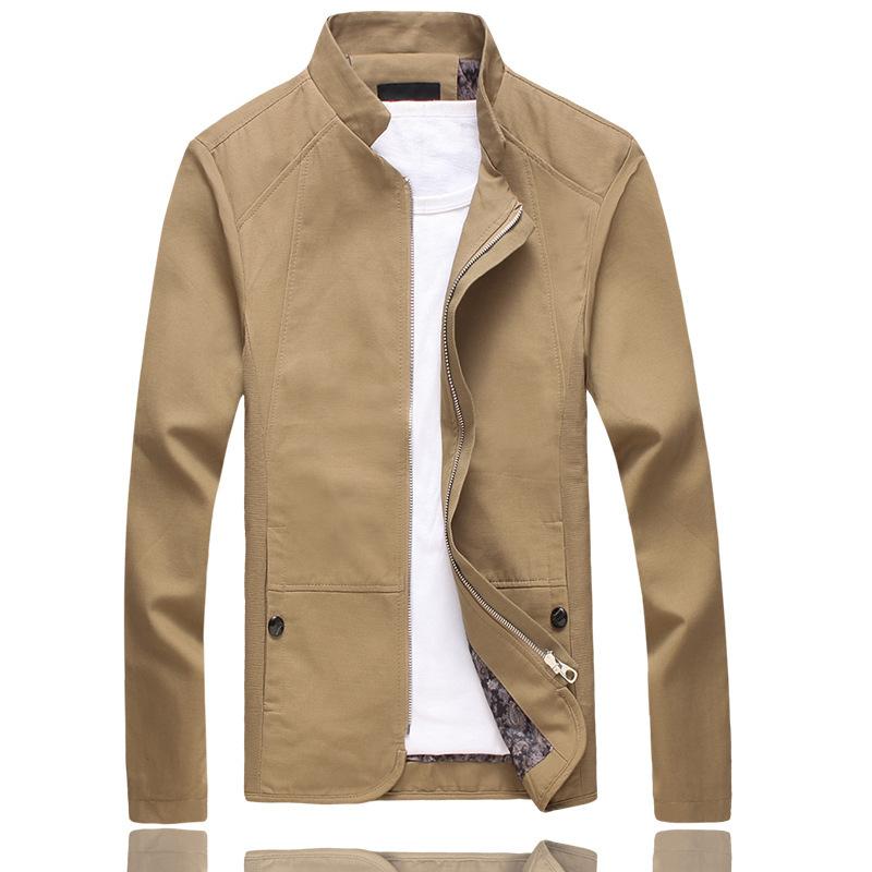 

Man British Style Mens Jacket Fashion Windbreaker Cotton Solid clothes Casual Jackets Men Slim Fit Stand Dropshipping top coat, Beige