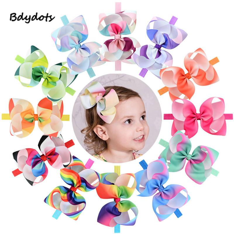 

Lovely 12Pcs/lot 6'' Colorful Rainbow Grosgrain Ribbon Bow Headband Kids Triangle Arrow Headwear Boutique Hair Accessories, Mixed color