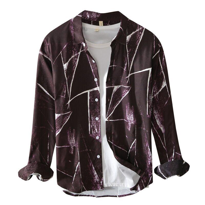 

Autumn 2020 Printed Long Sleeve Man's Shirt New Oversize Loose Polyester Formal Blouse Black Square Collar Luxury Shirts for Men